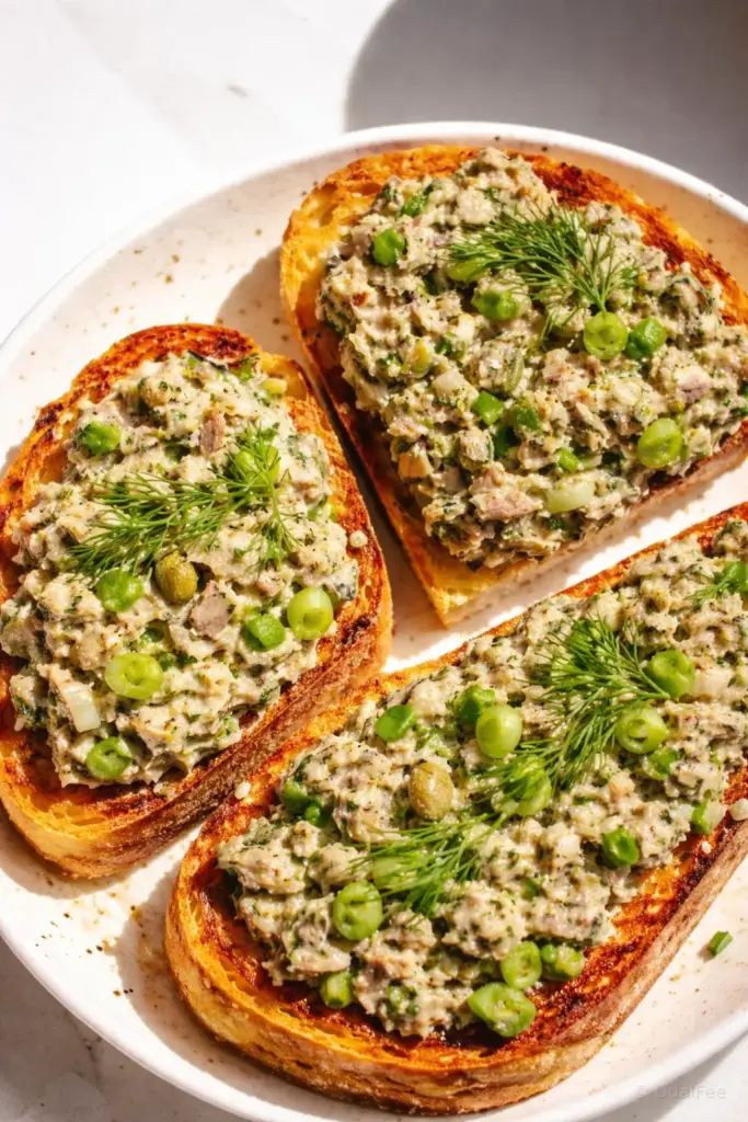 Sardine salad spread on crusty toasted artisan bread