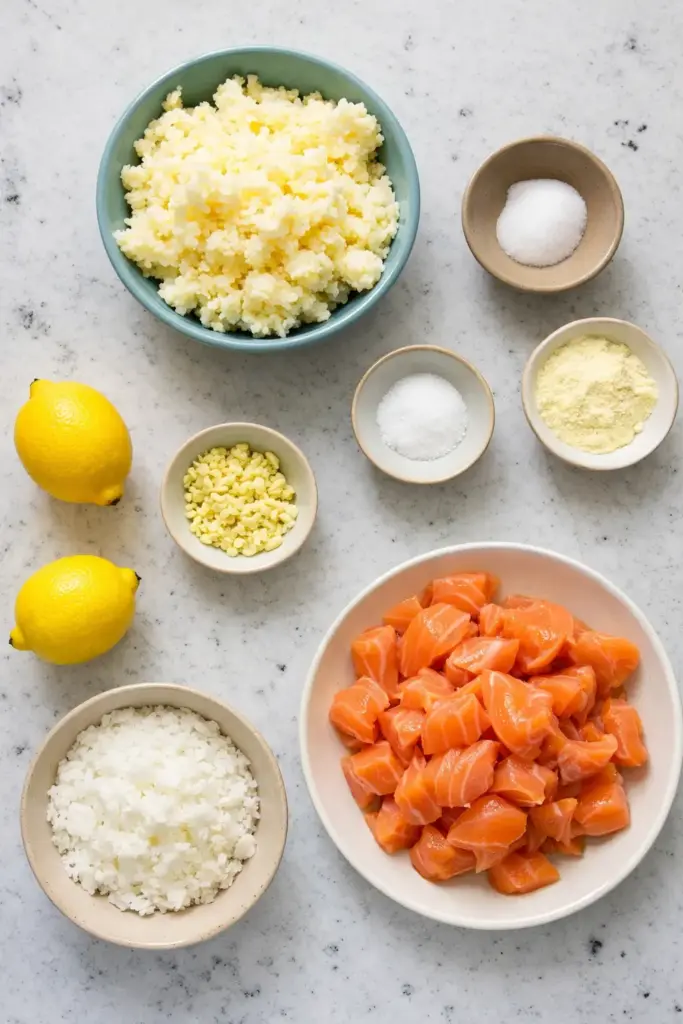 Ingredients and preparation for smoked salmon and lemon risotto