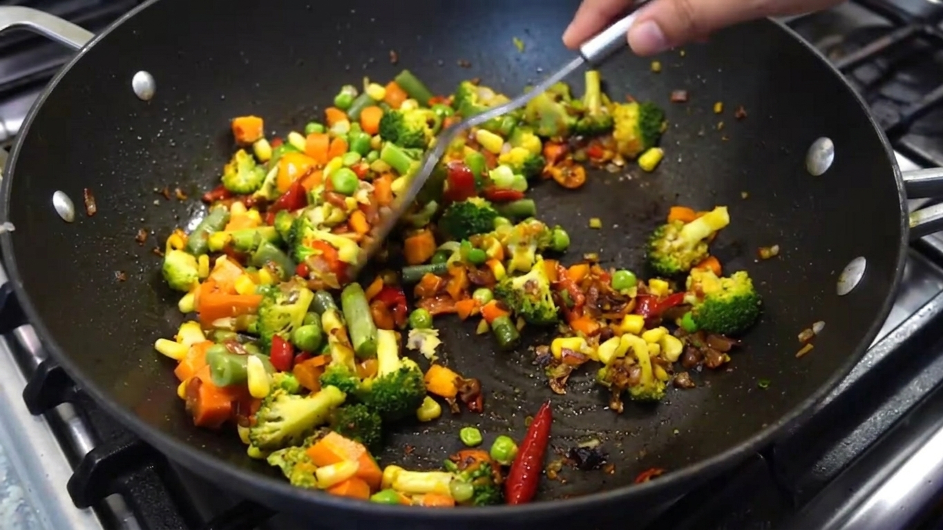 Garam masala spice blend sprinkled over the seasoned sautéed vegetables