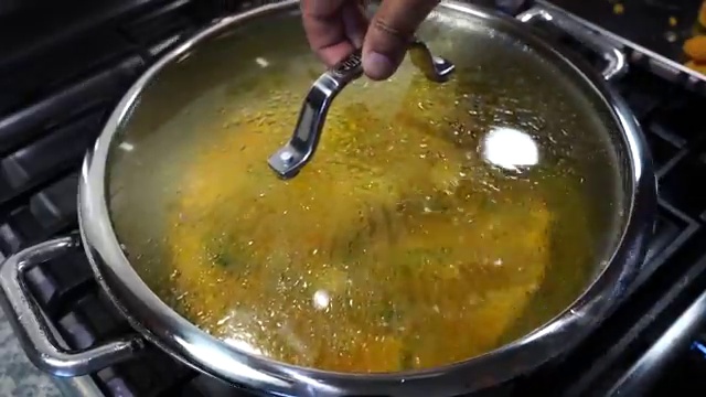 Crispy golden dal bora fritters added into the bubbling spiced vegetable gravy