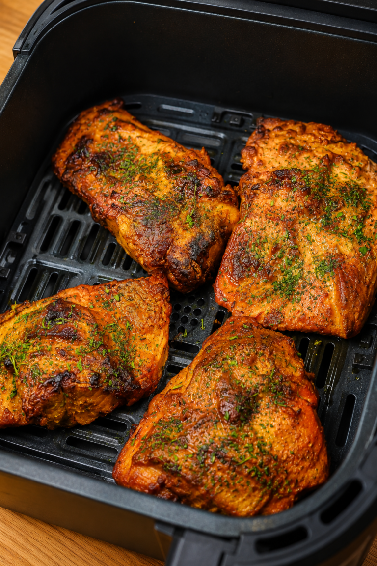 Air Fryer Tandoori Fish - Crispy and tender spiced tandoori salmon fillets garnished with fresh coriander