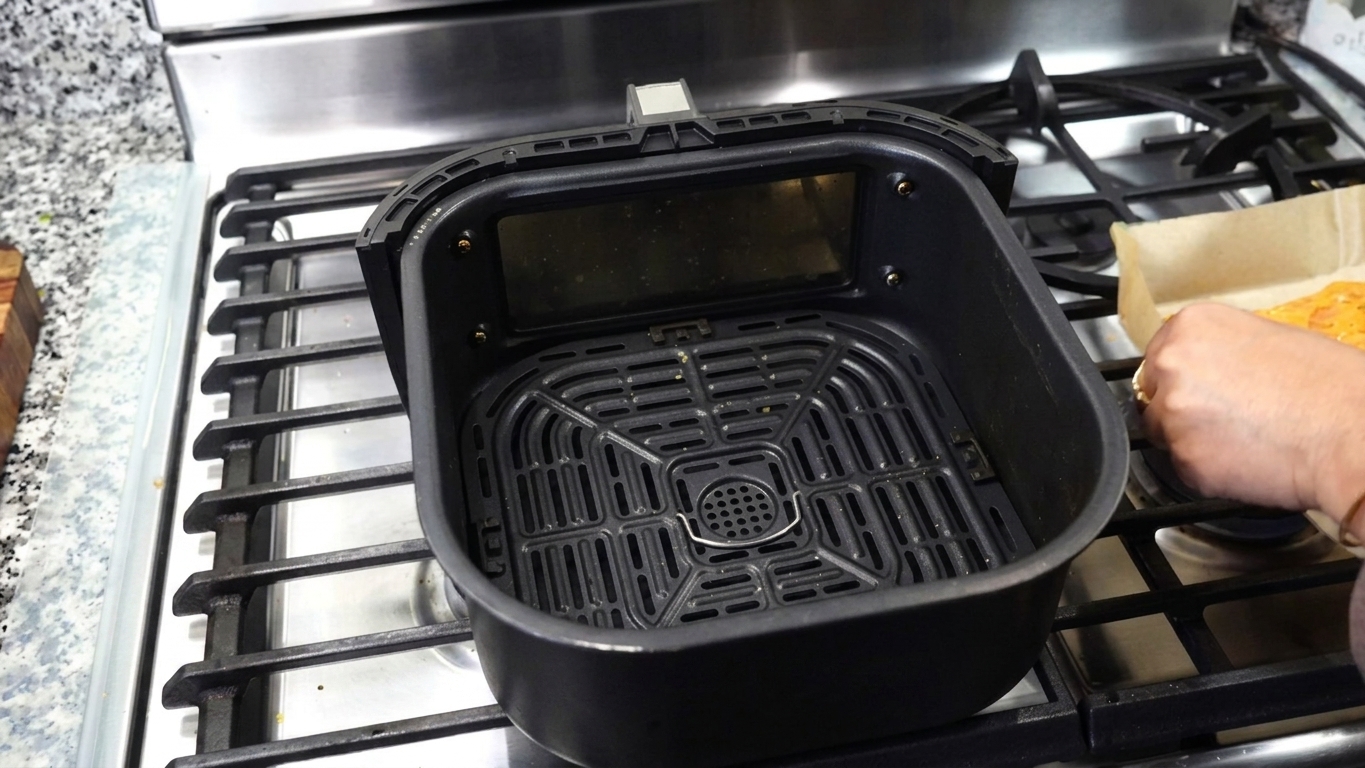 Air fryer preheating to 375 degrees Fahrenheit for cooking tandoori fish