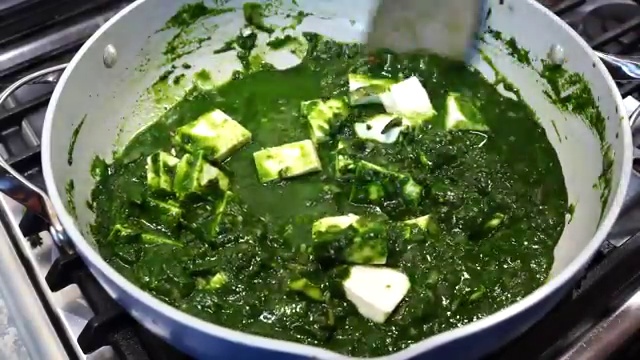 Fresh vibrant green spinach leaves washed and trimmed ready for blanching