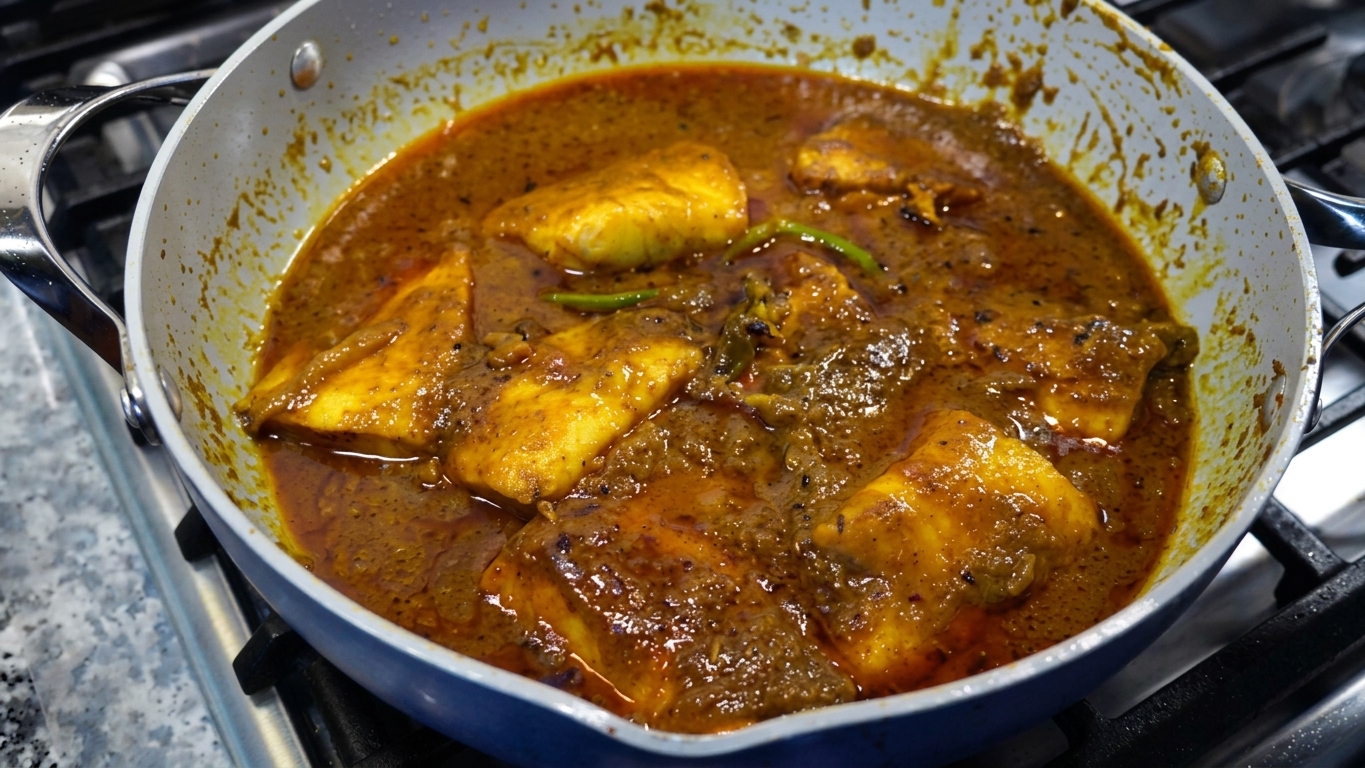 Milder variation of Bengali fish curry prepared with sweet paprika and no chilies