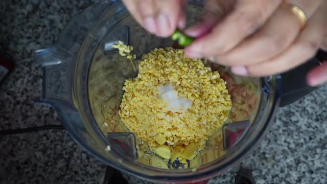 Moonglet ingredients including yellow moong dal, ginger, green chili, onions, beetroot, sweet corn, coriander, and leavening agents