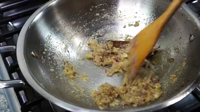 Chopped onions sautéed until soft and lightly golden brown around the edges