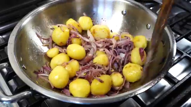 Peeled baby potatoes washed and dried thoroughly with a towel before cooking