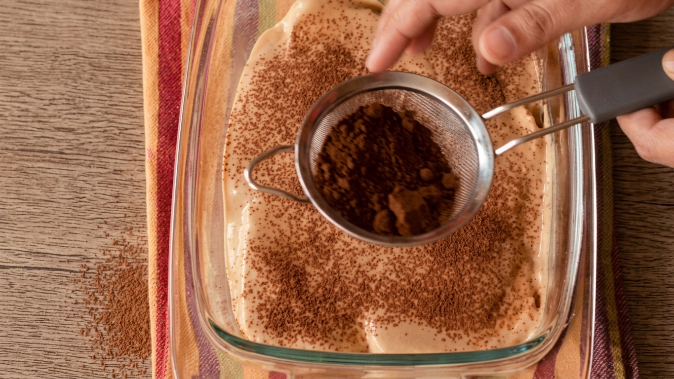 Plain pound cake slices arranged across the bottom of a glass trifle dish