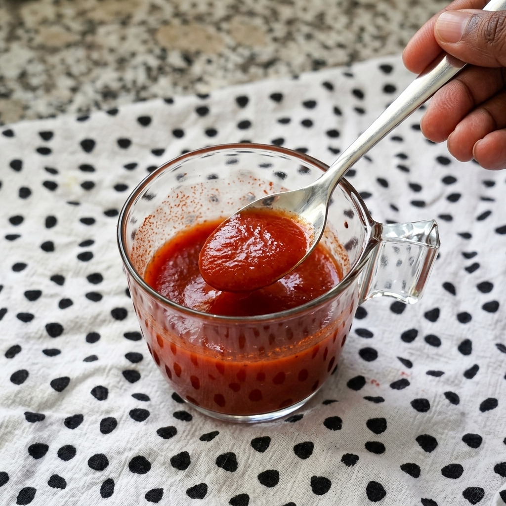 Silky strained tomato reduction poured into the sizzling chili-butter mixture