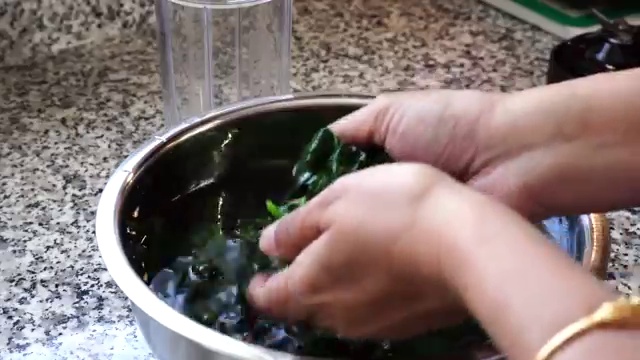 Vibrant emerald green spinach and coriander puree blended completely smooth