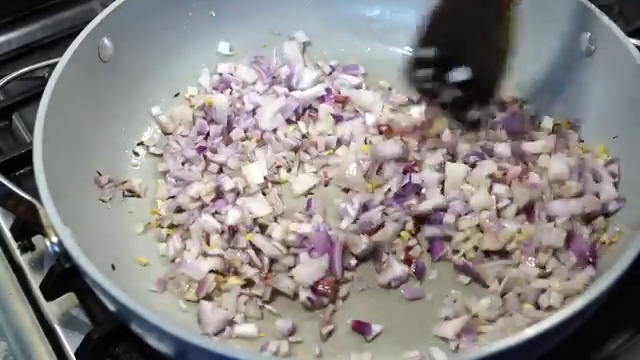 Chopped onions cooked over medium heat until soft and pale without browning