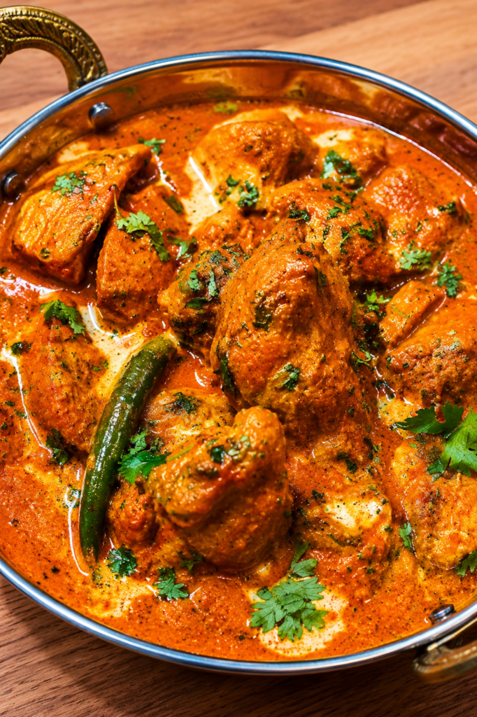 Ultimate Butter Chicken (Murgh Makhani) - Succulent roasted chicken pieces simmered in a rich, velvety tomato and butter gravy garnished with fresh cream and coriander